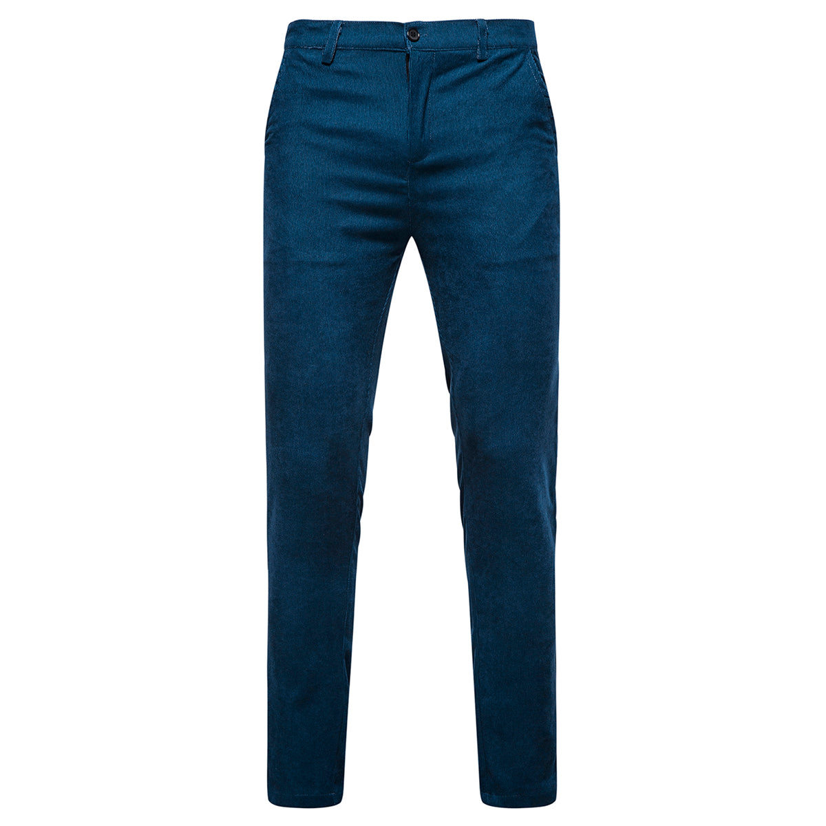 2-Piece Solid Color Two Button Single Breasted Corduroy Suit Blue