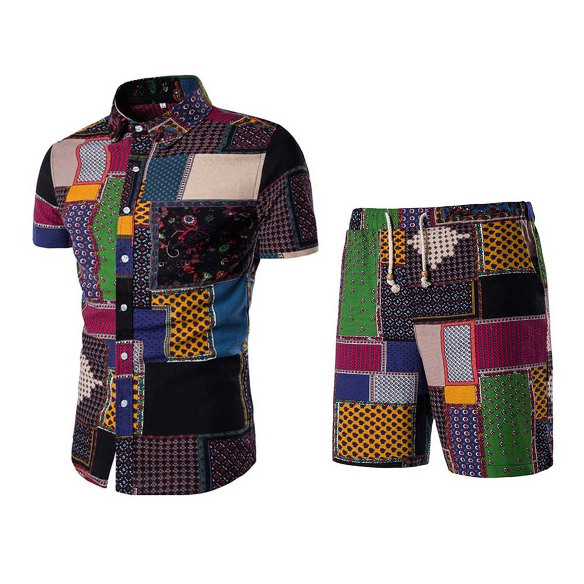 2-Piece Multi-colored Square Hawaii Summer Suit