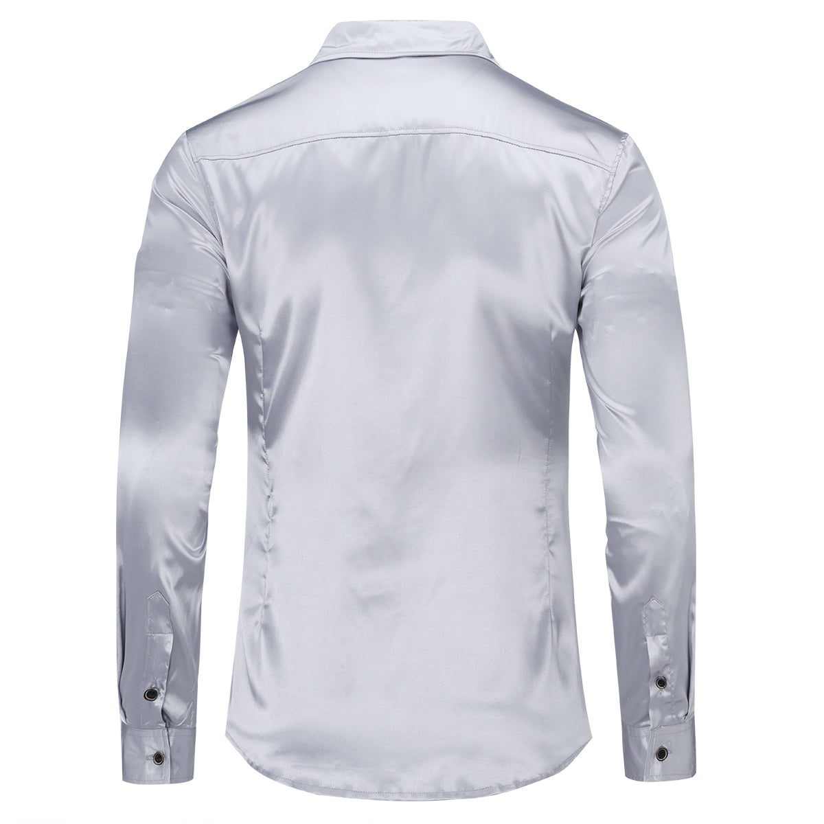 Men's Casual Fashion Shiny Long Sleeve Lapel Shirt Grey