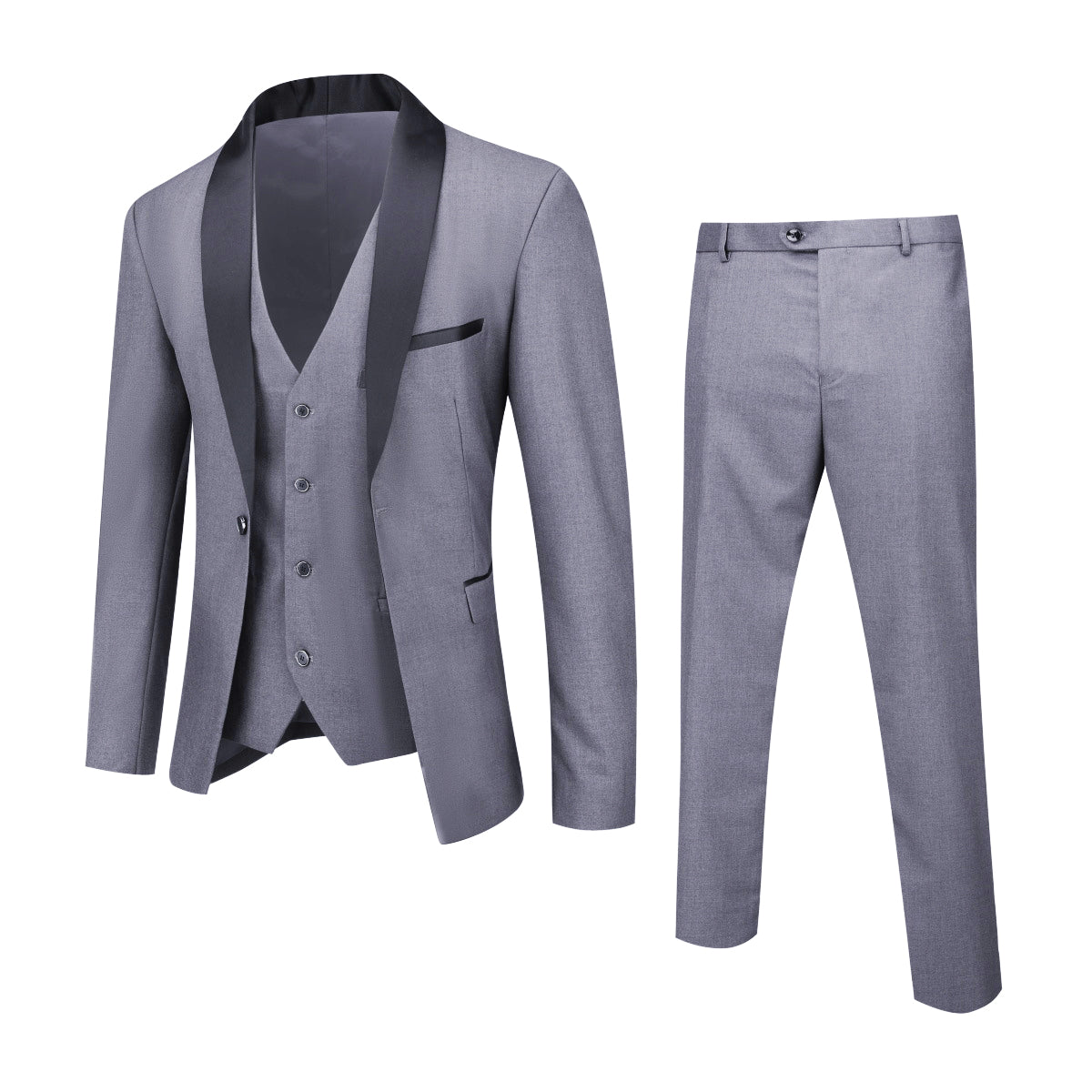Slim Fit One Button Casual Light Grey 3-Piece Suit