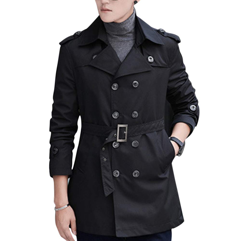 Trench Coat Double Breasted Overcoat Outerwear Pea Coat Black