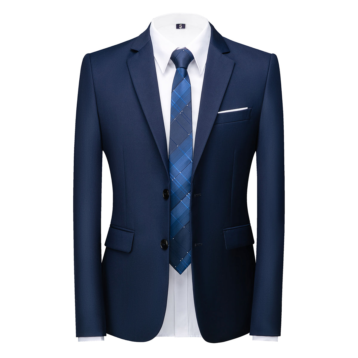 Men's Two-Button Back Slit Lapel Collar 3-Piece Suit Navy