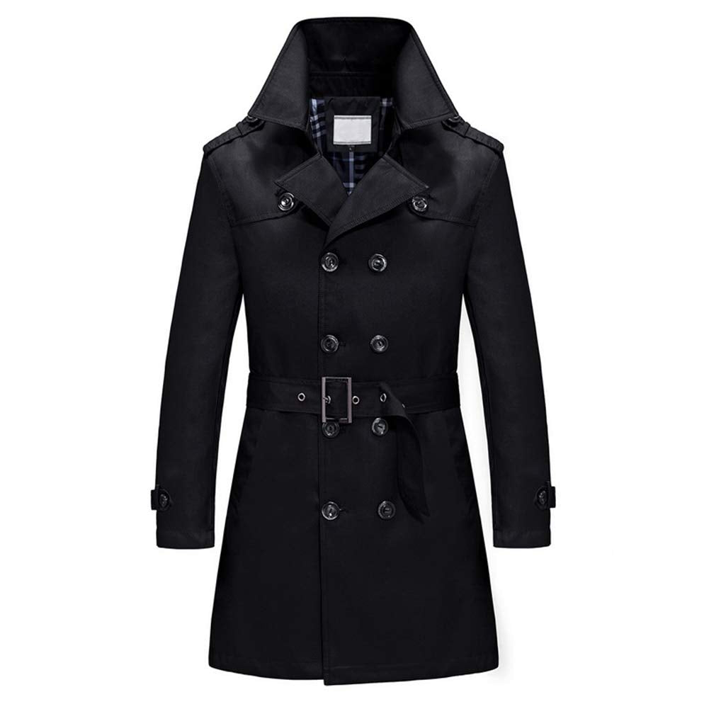 Trench Coat Double Breasted Overcoat Outerwear Pea Coat Black