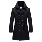 Trench Coat Double Breasted Overcoat Outerwear Pea Coat Black
