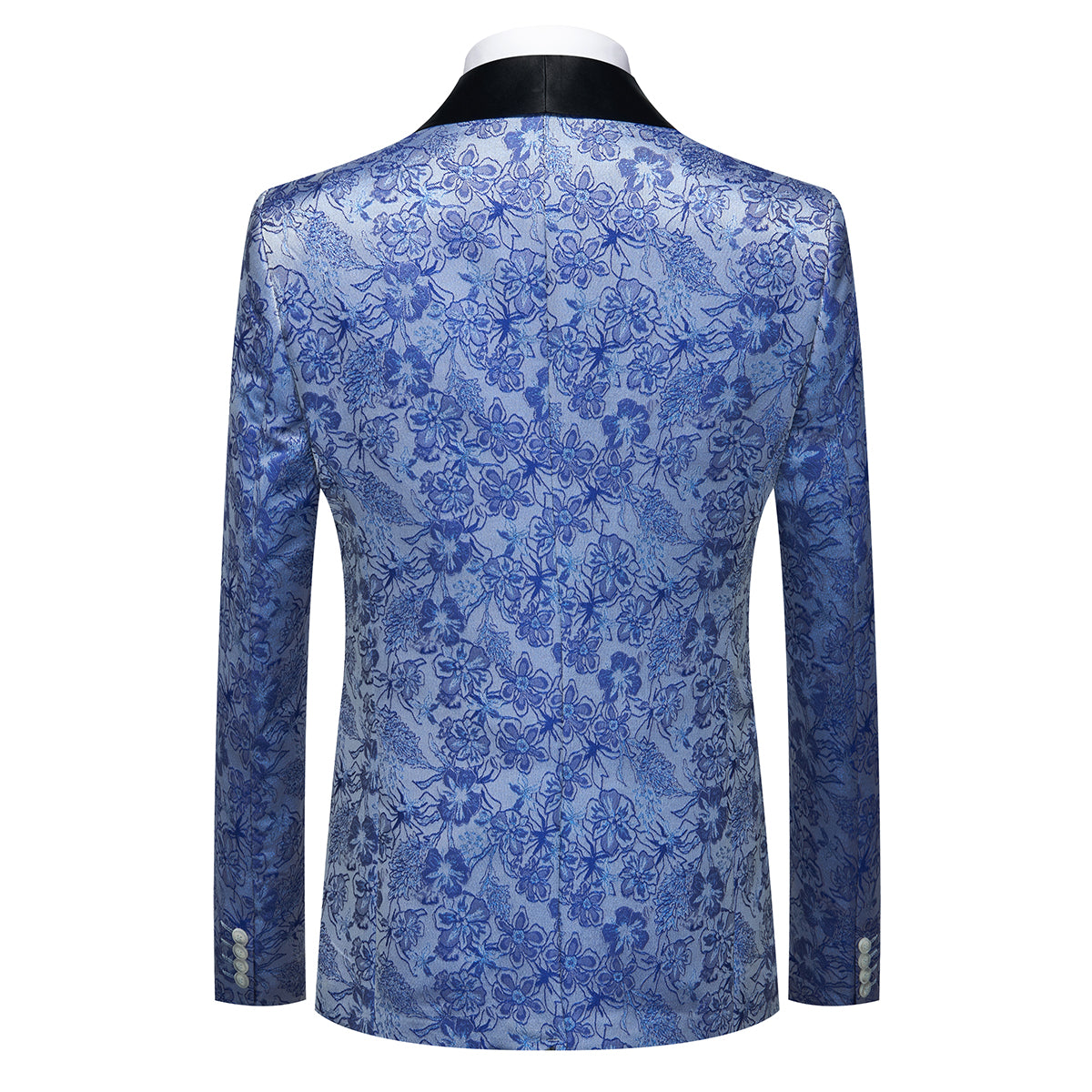 Men's Shawl Collar Print Suit 3-Piece Dress Suit Blue