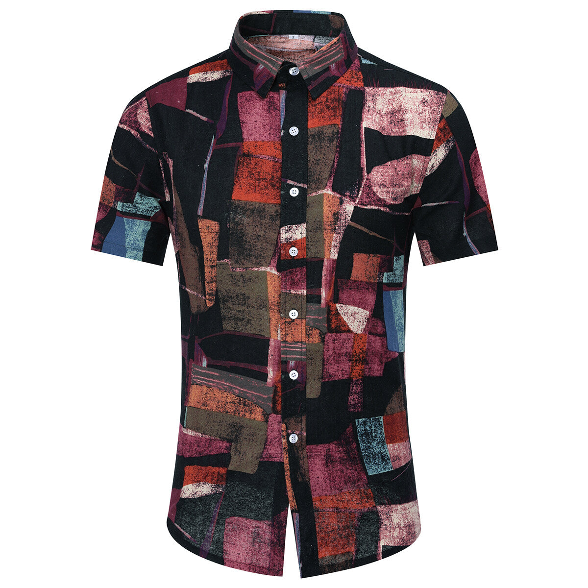 Men's Slim Fit Multicolor Flower Print Short Sleeve Shirt