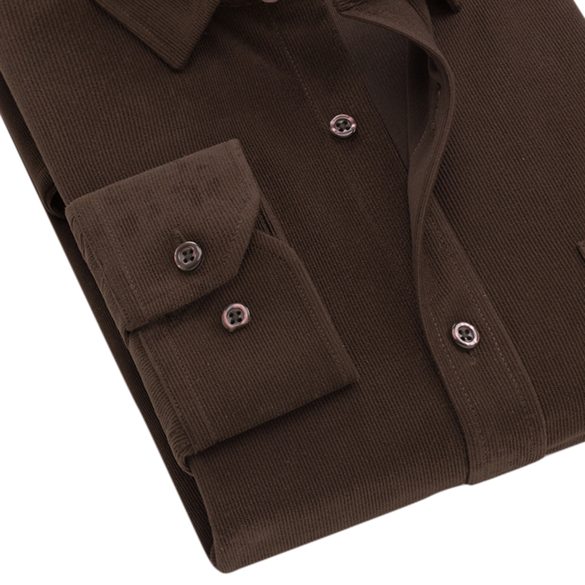 Men's Square Neck Solid Velvet Shirt Chestnut Brown