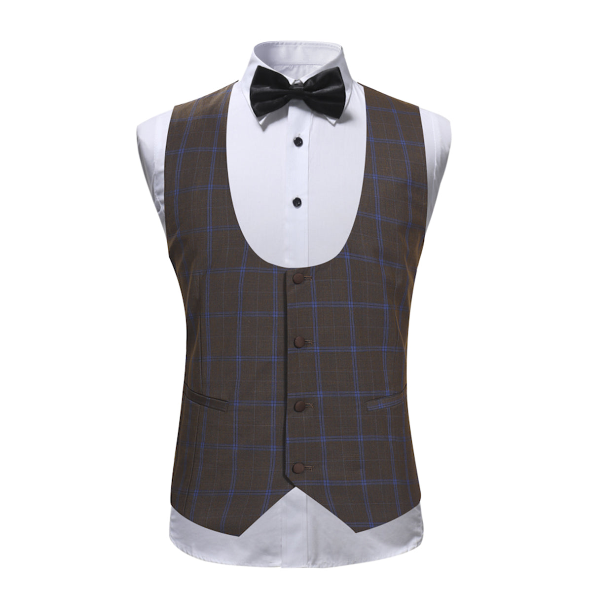3-Piece Slim Fit Casual Plaid Suit Brown