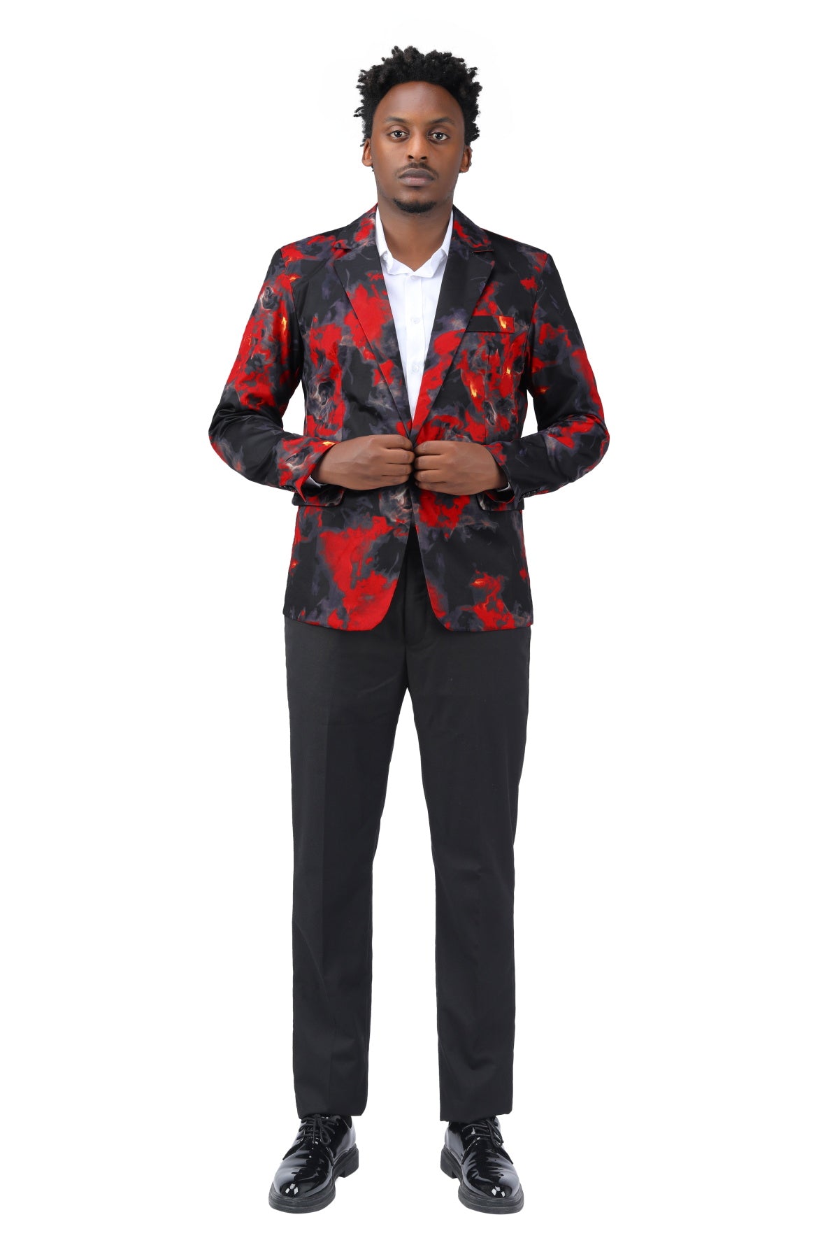 Slim Fit Red Flame Printed Blazer