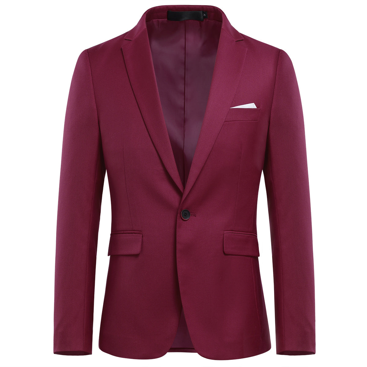 Mens Solid Color One Button Single Breasted Blazer Wine Red