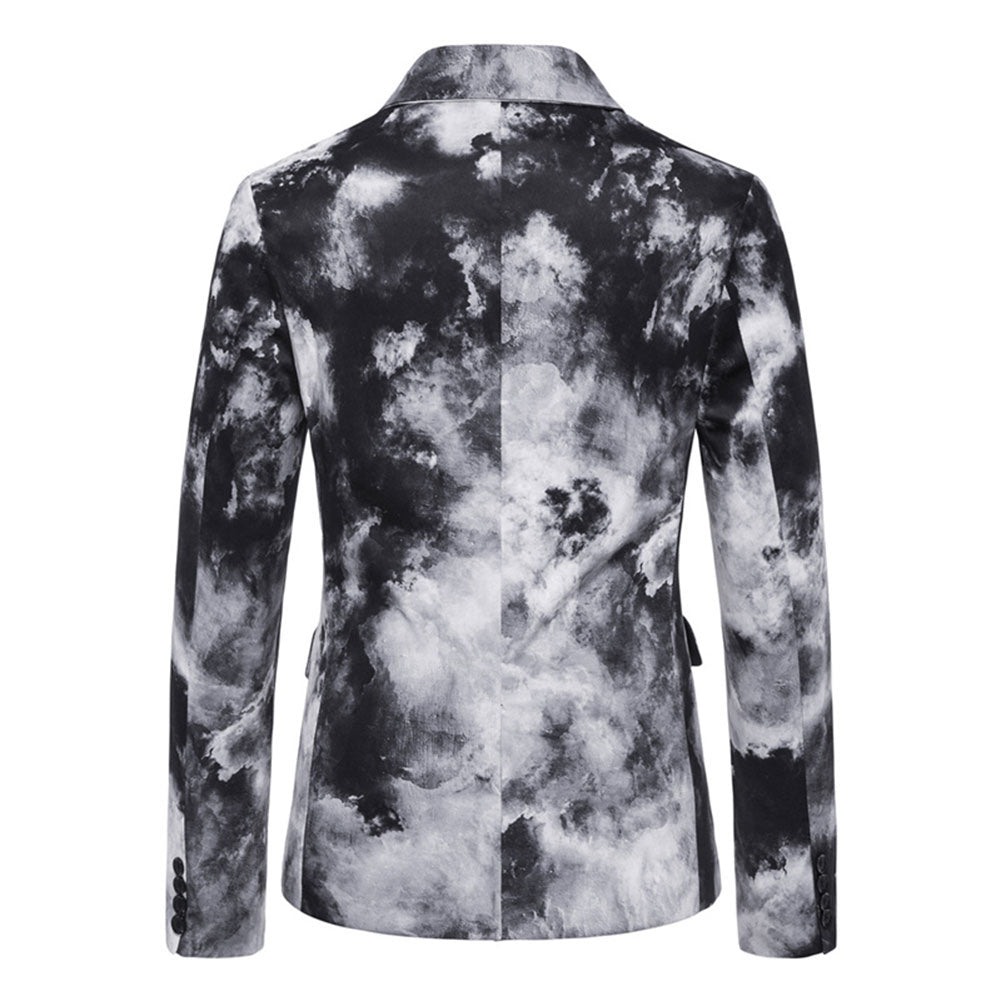 Men's Printed Lapel Collar One Button Blazer Black