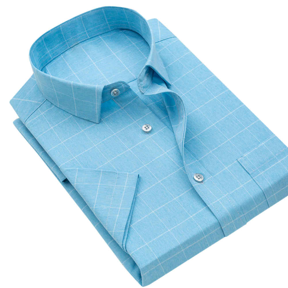 Men's Plaid Square Collar Short Sleeve Shirt Fresh Green