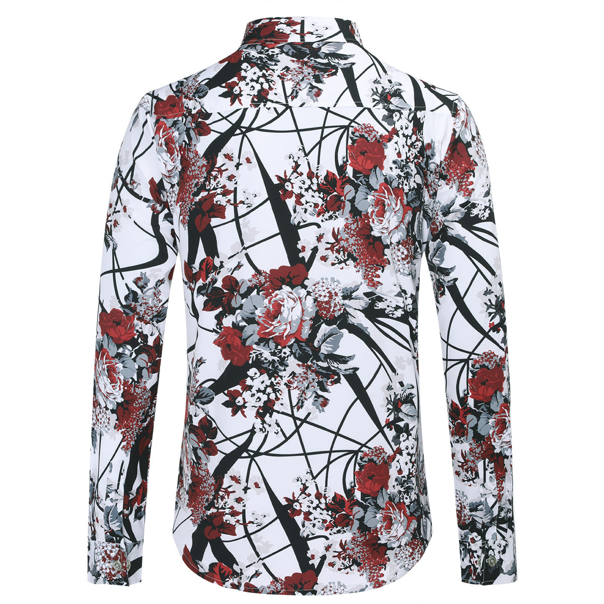 Slim Fit Red Plum Flower Print Shirt