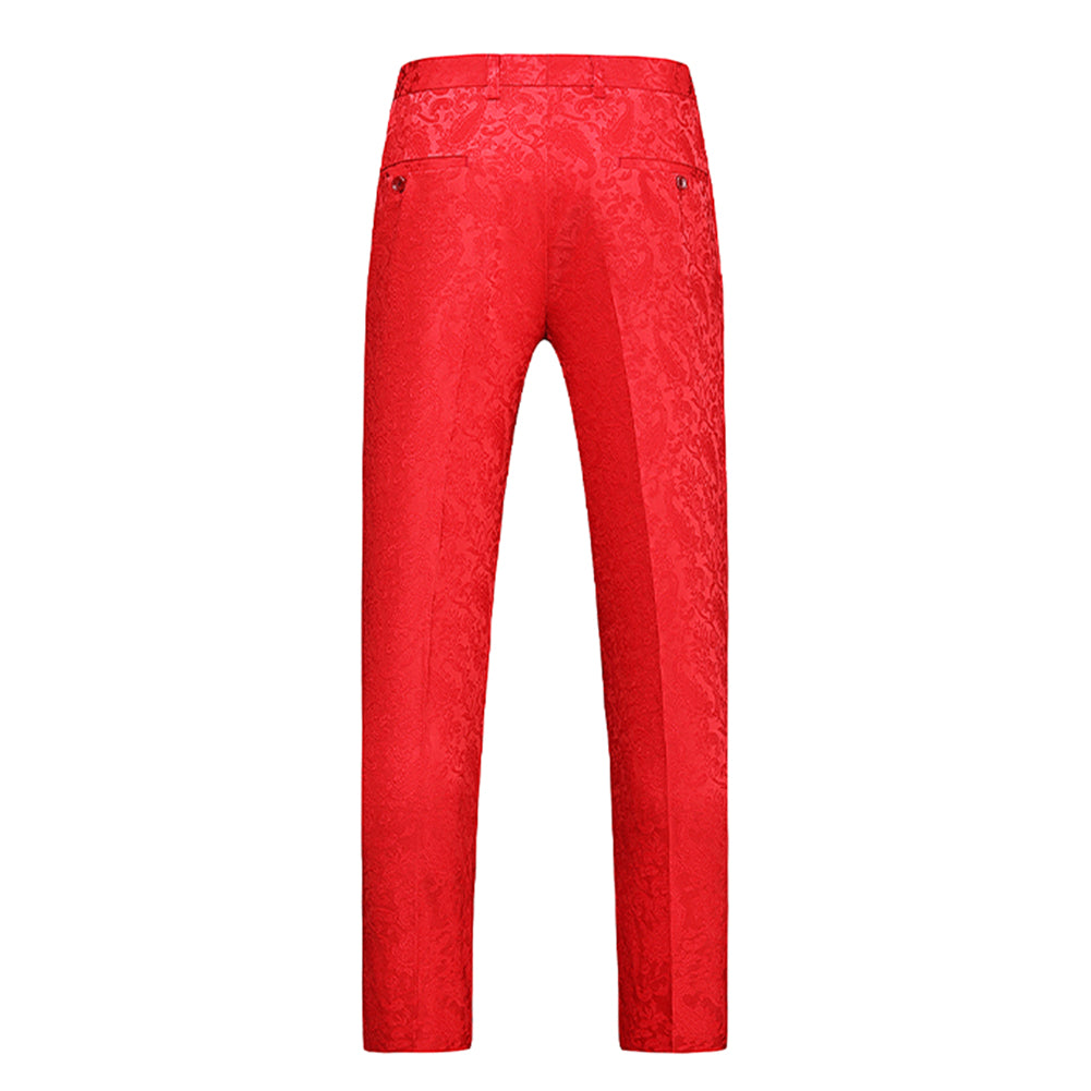 Men's Color Block Print Double Breasted Suit Red