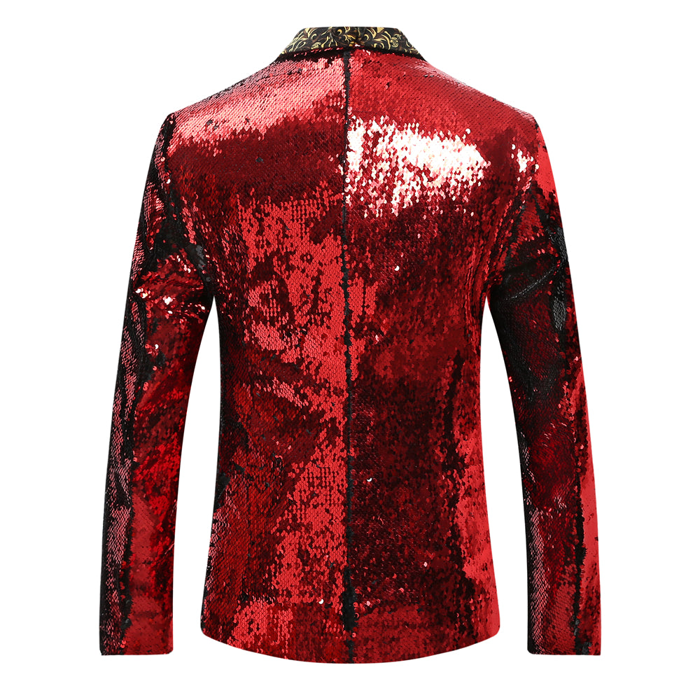 Red & Black Shawl Collar Sequins Dance Party Jacket