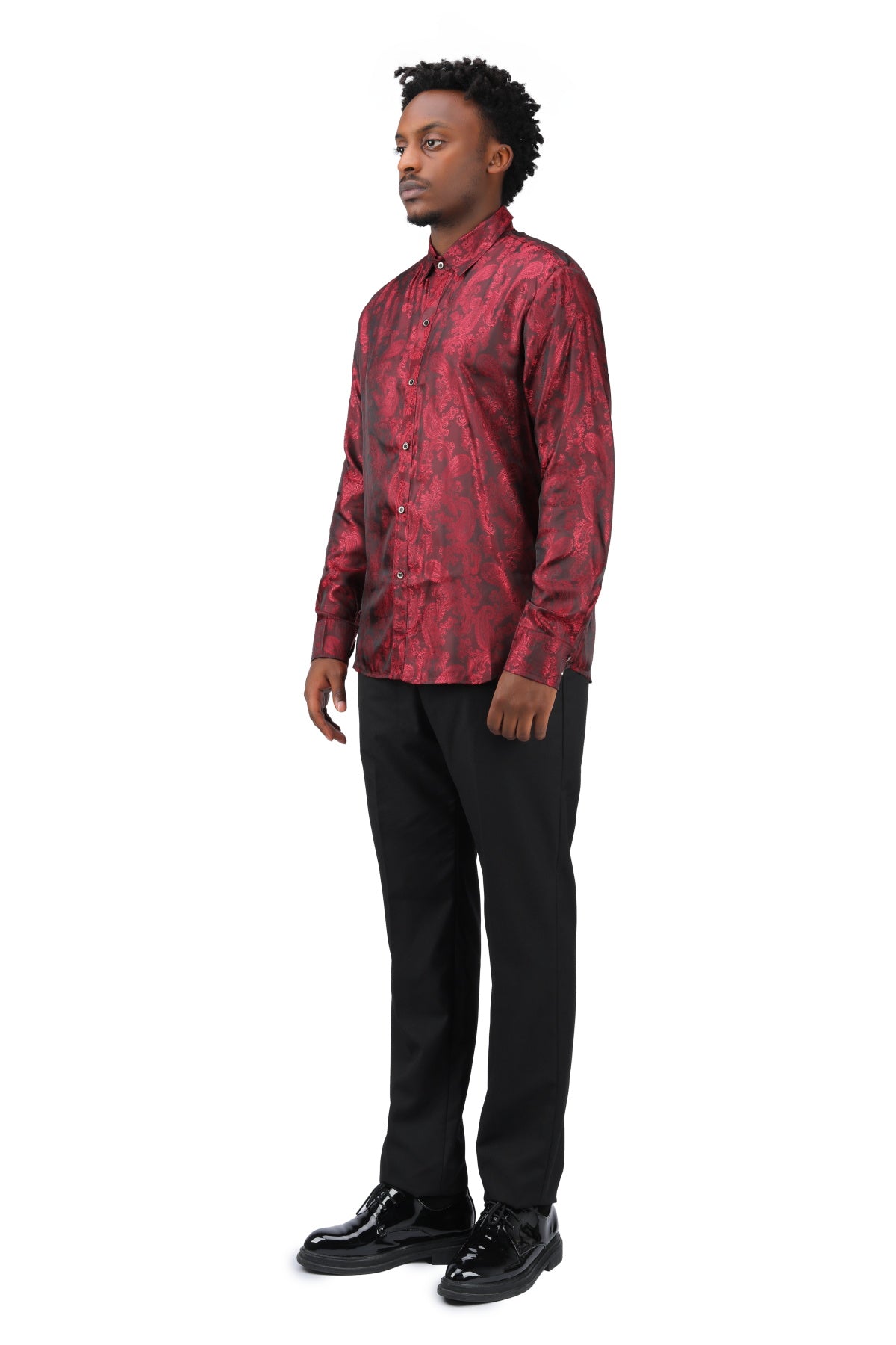 Slim Fit Embroidered Maroon Paisley Shirt