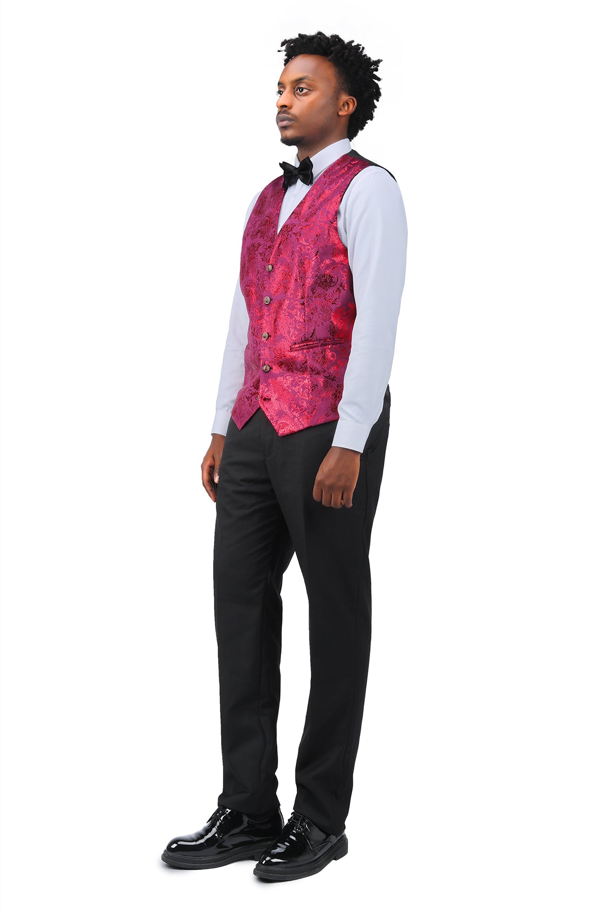 Single Breasted Slim Fit Printed Vest Waistcoat Red