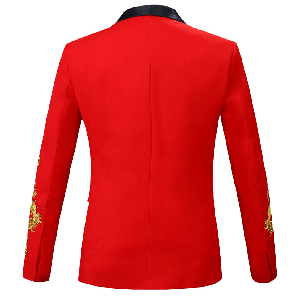 Two Piece Slim Fit Embroidery Red Suit