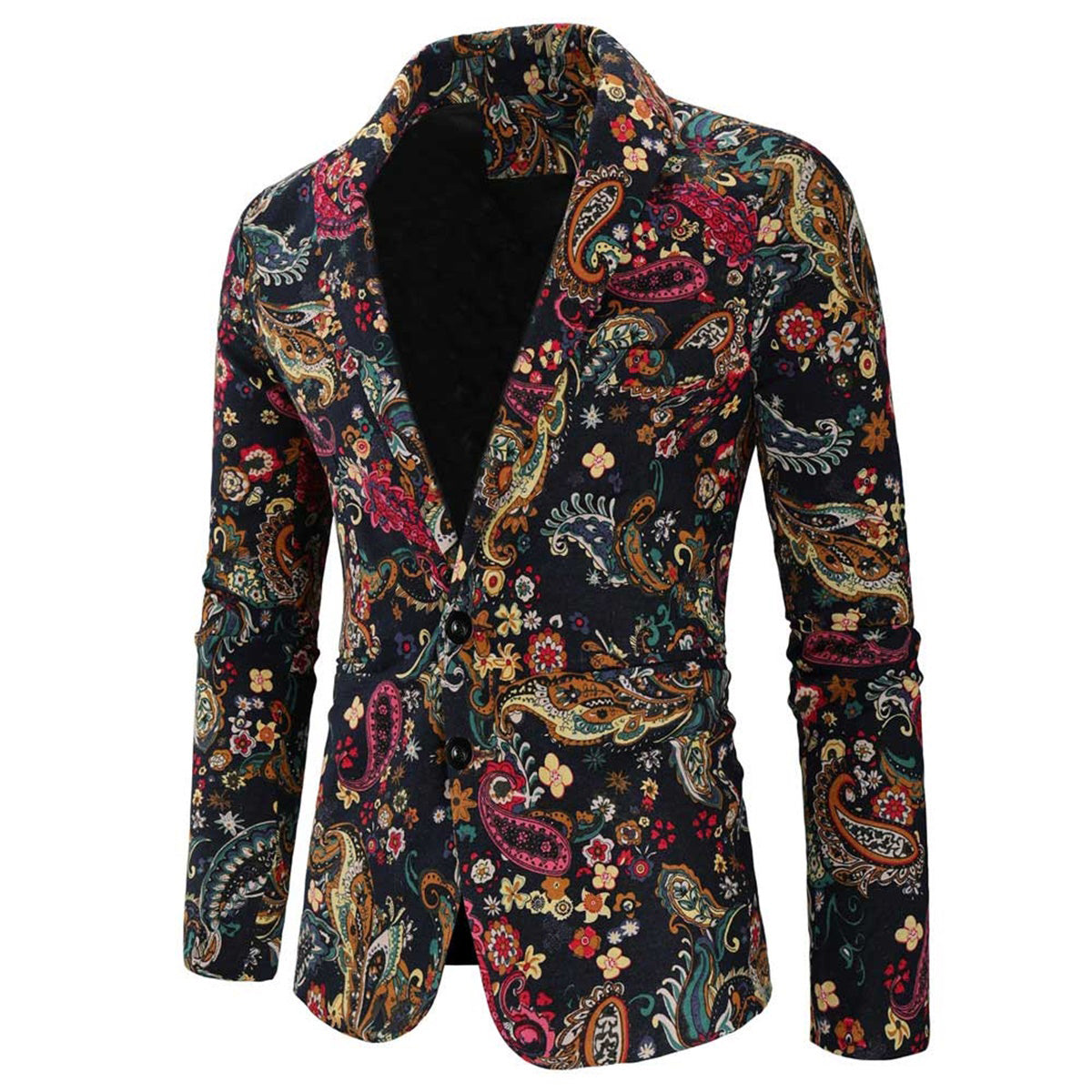 2-Piece Men's Button Mid-Slit Cashew Flower Suit