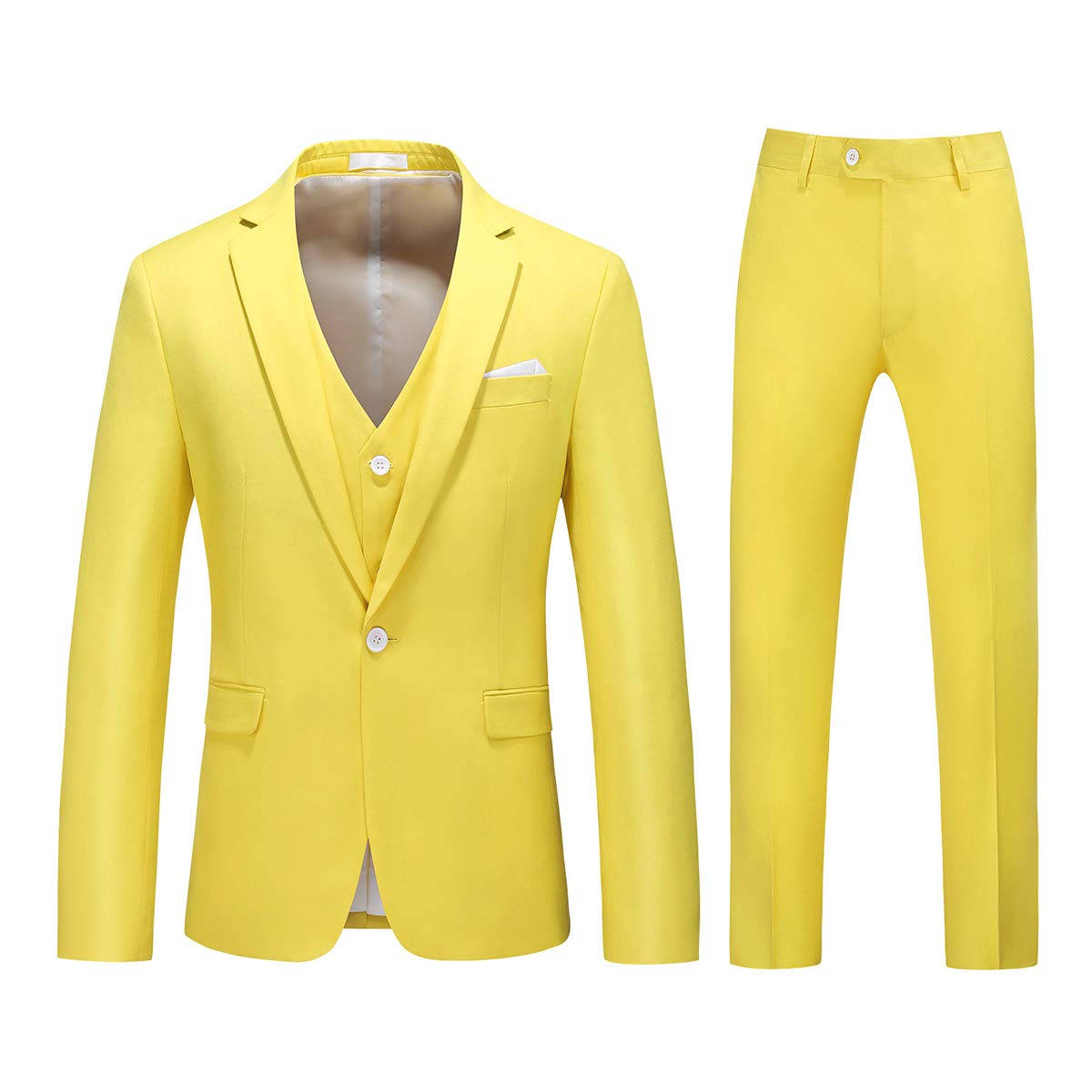 Mens 3 Piece Dress Suit Formal Casual Tux Vest Trousers Yellow