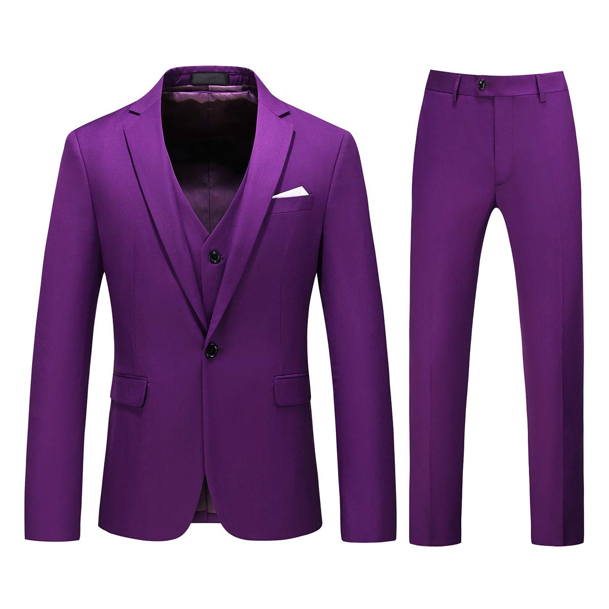 Mens 3 Piece Dress Suit Formal Casual Tux Vest Trousers Purple