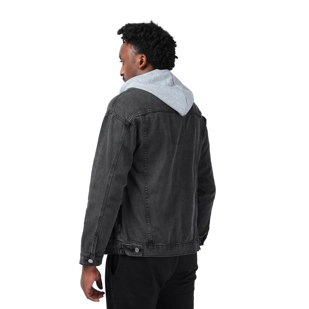 Men's Hooded Single Breasted Denim Jacket Medium Grey