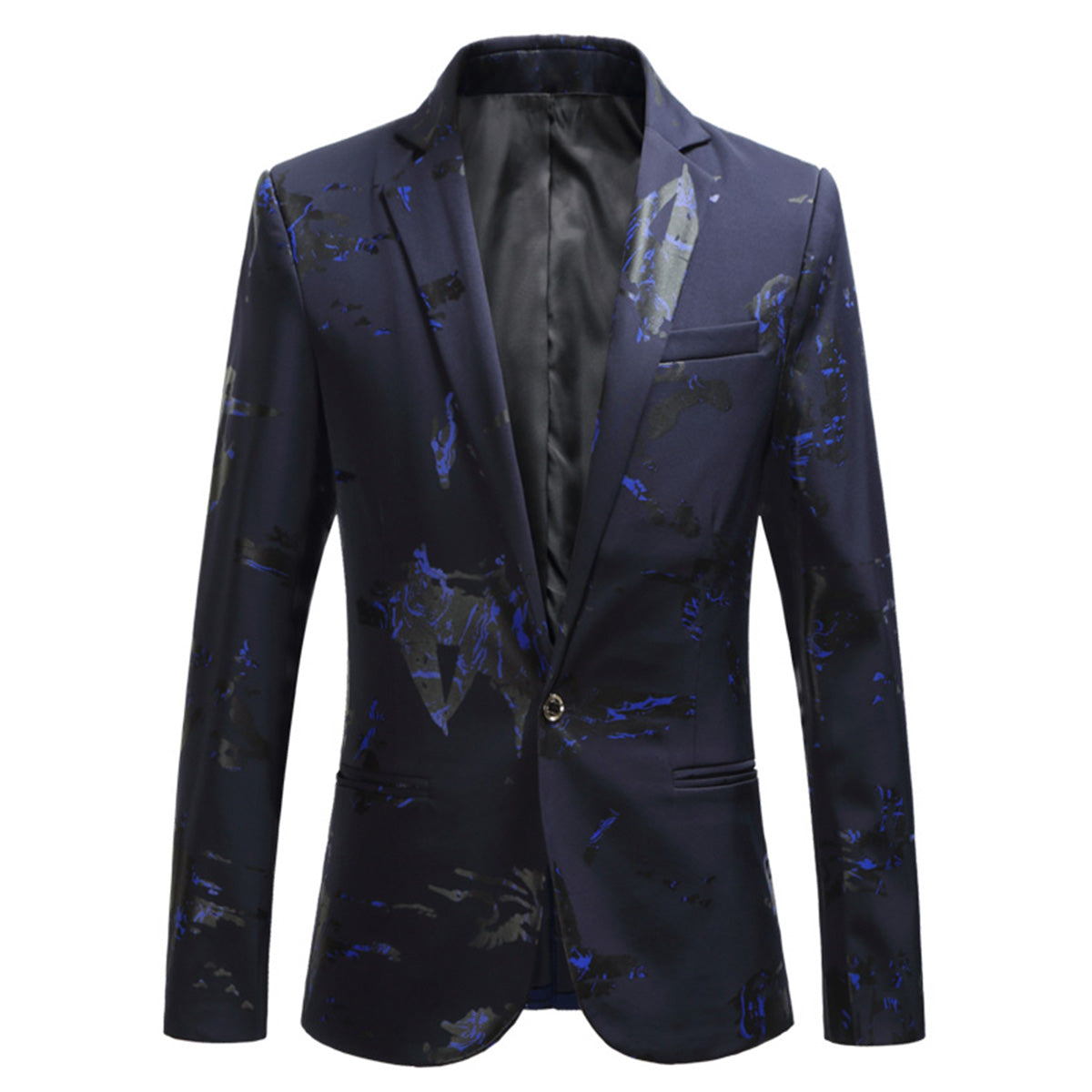 Men's Printed Single Breasted Slim Fit Blazer Navy