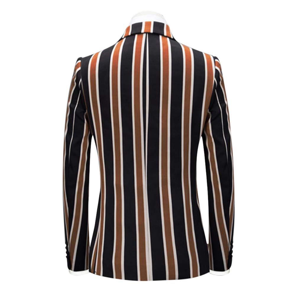 Mens Coffee & Black Striped 3 Piece Suit Slim Fit Tuxedo Blazer Jacket Pants Vest Set