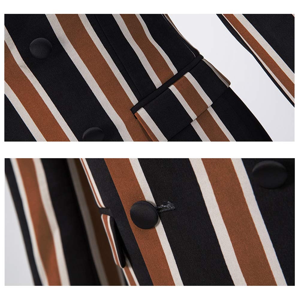 Mens Coffee & Black Striped 3 Piece Suit Slim Fit Tuxedo Blazer Jacket Pants Vest Set