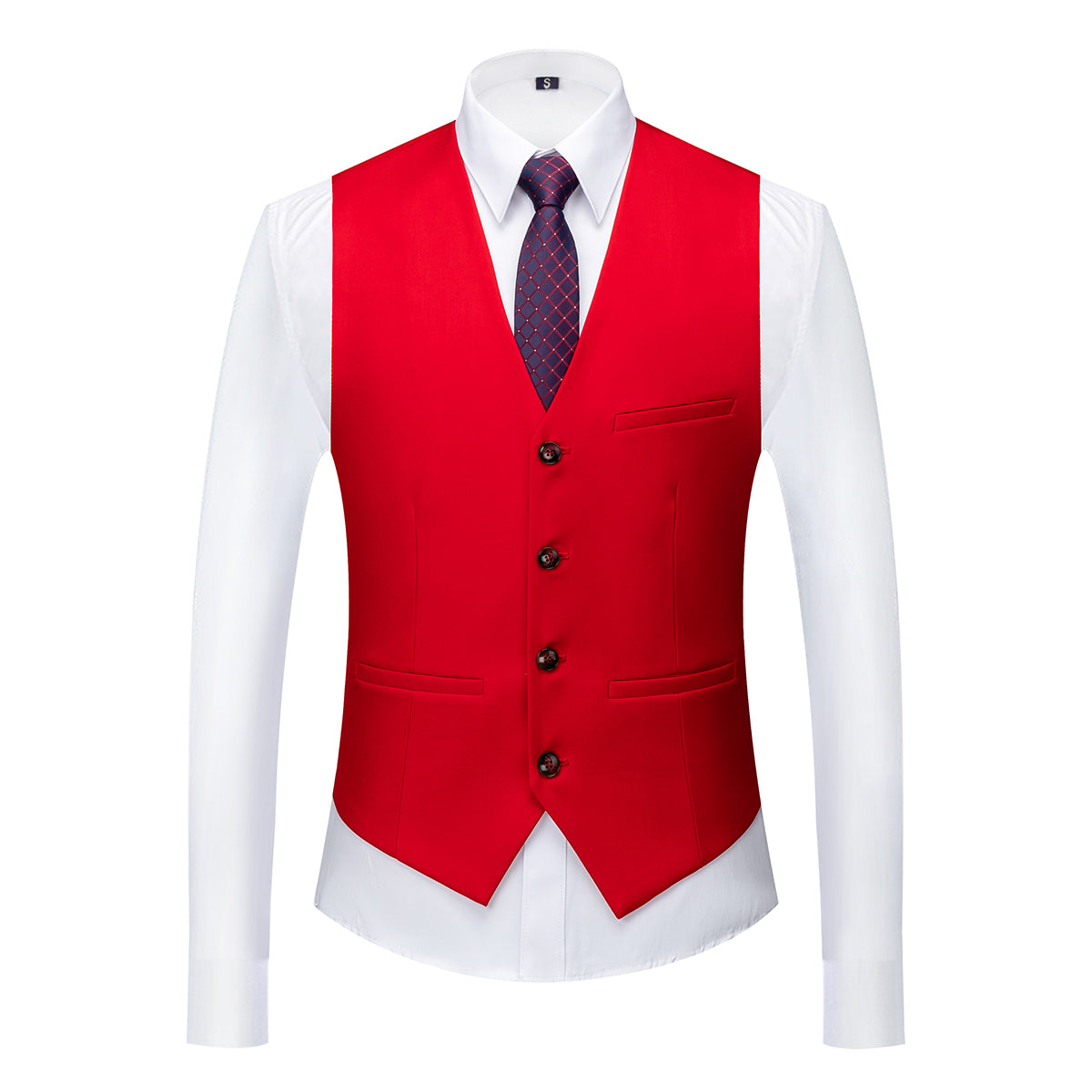 Men's Two-Button Back Slit Lapel Collar 3-Piece Suit Red
