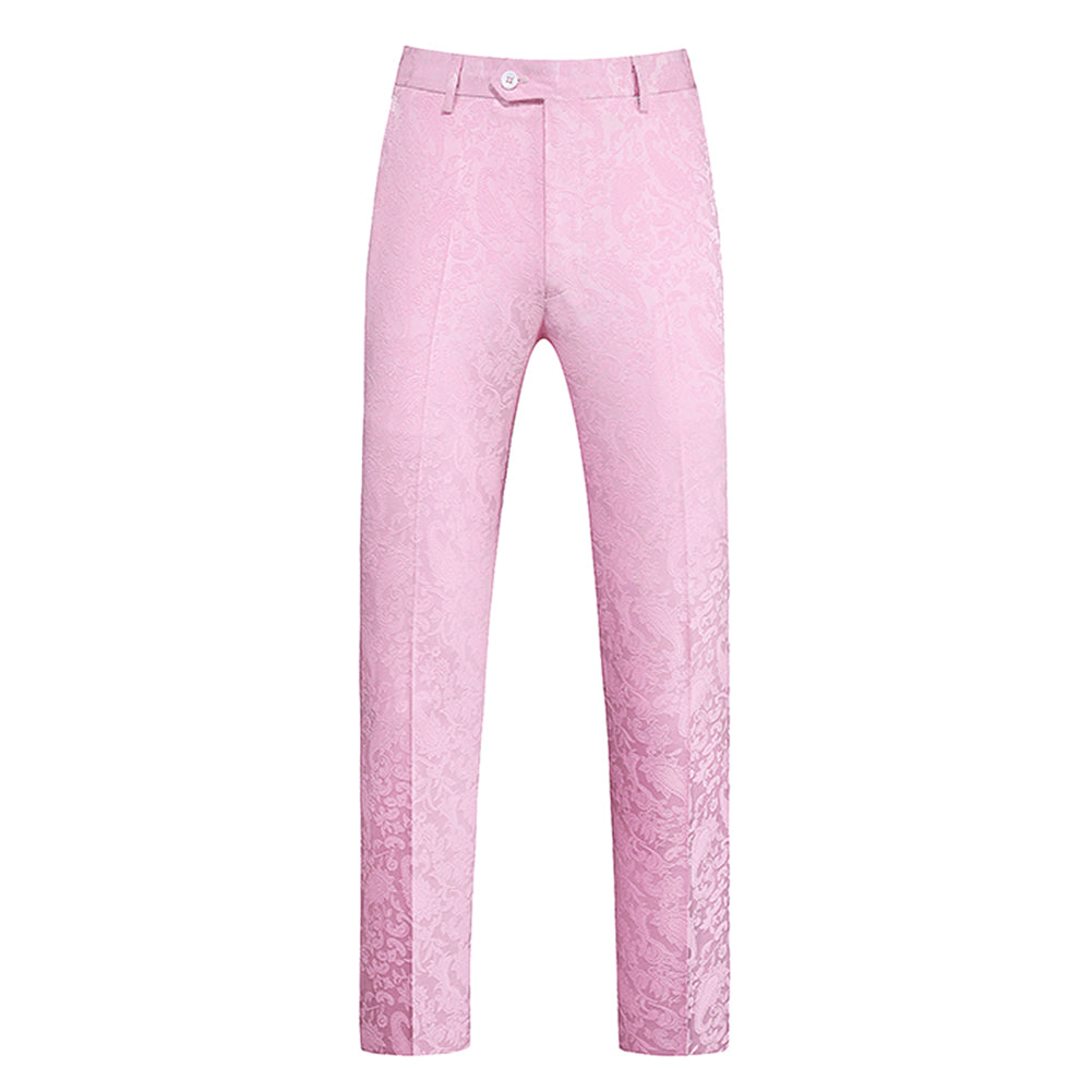 Men's Color Block Print Double Breasted Suit Pink