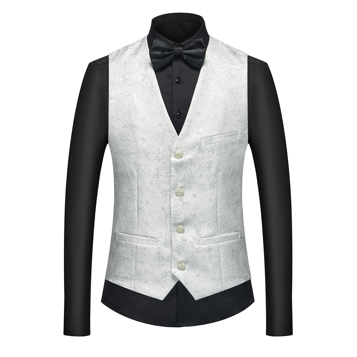 Men's Shawl Collar Print Suit 3-Piece Dress Suit White