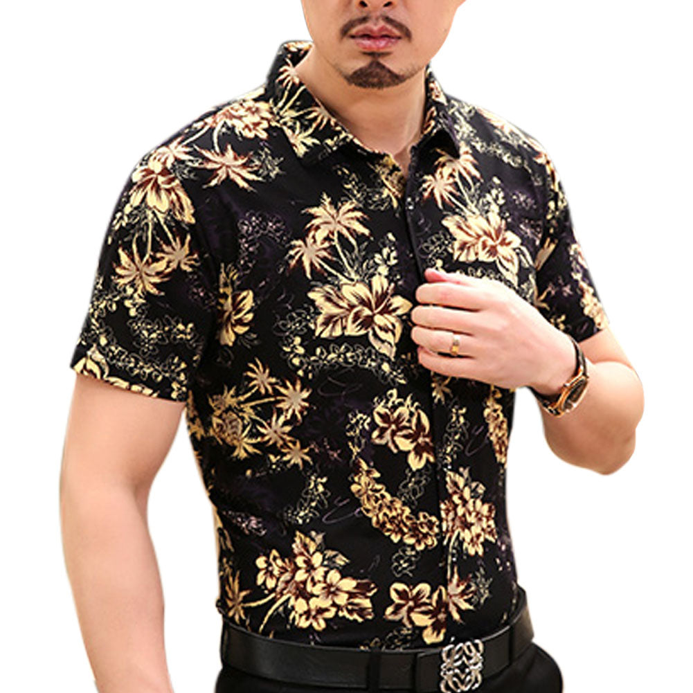 Slim Fit Floral Gold Jasmine Flower Shirt