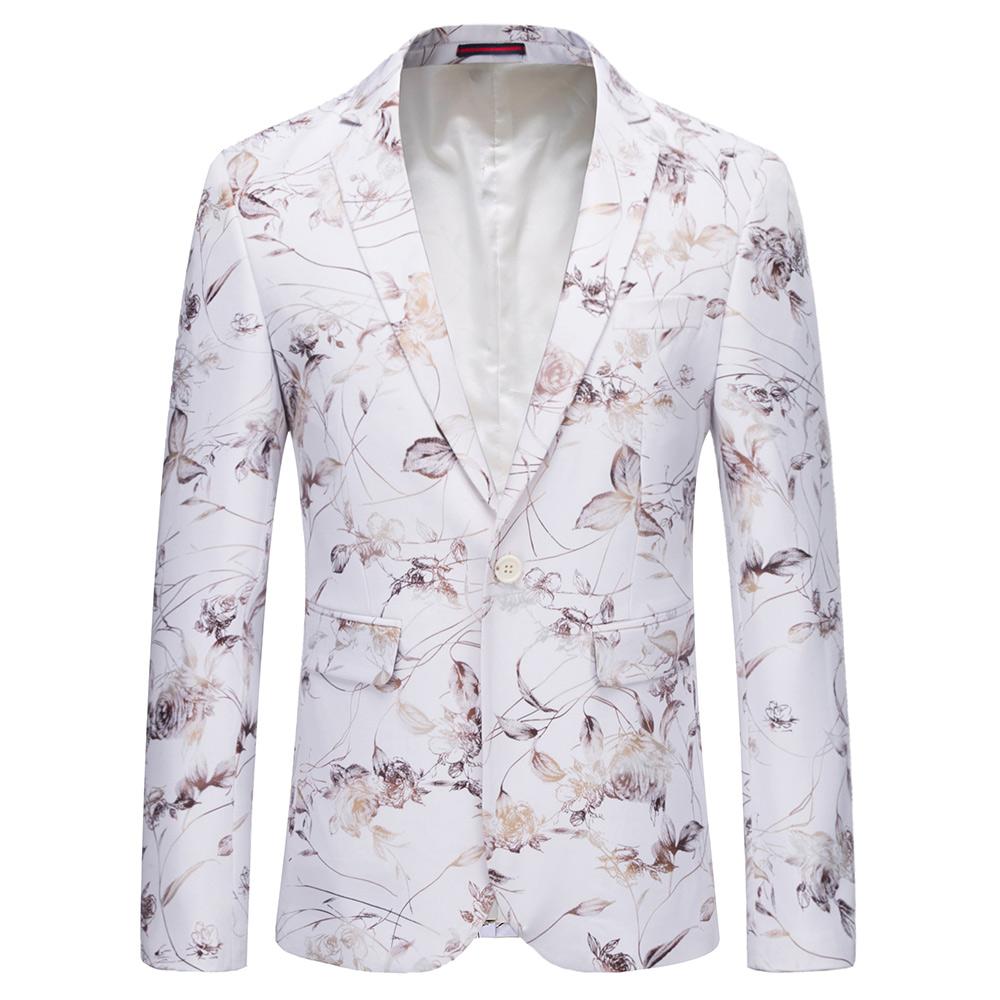 Slim Fit Flower Print Blazer White