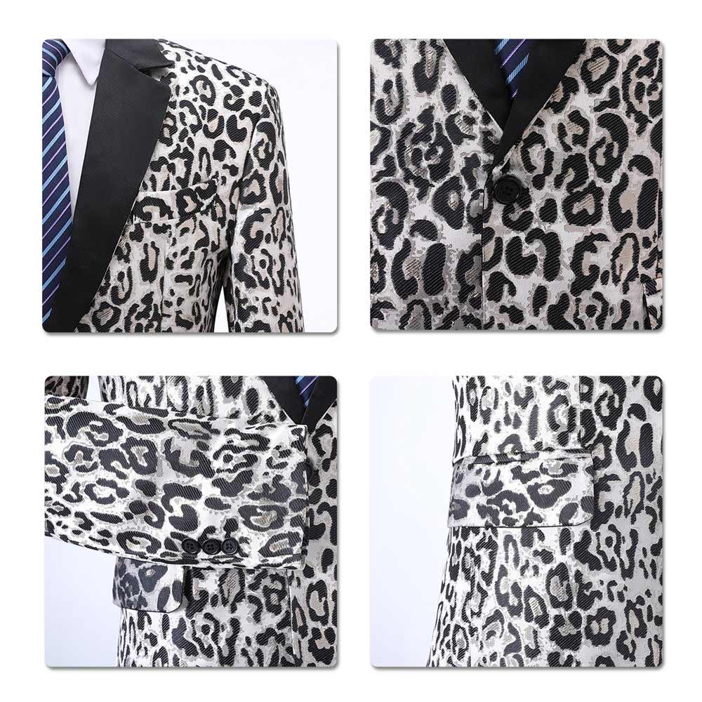 Leopard Print Slim Fit Casual Blazer Silver