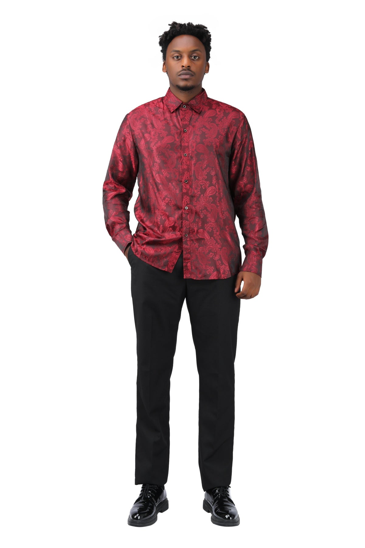 Slim Fit Embroidered Maroon Paisley Shirt