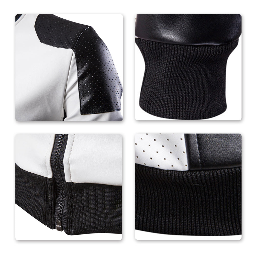 Mens Latticed Baseball Bomber Jacket Slim Fit Coat White Black