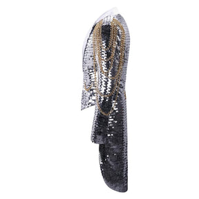 Silver Shiny Sequin Party Swallowtailed Coat