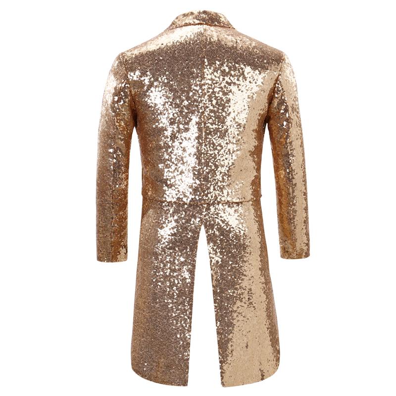 Gold Shiny Sequin Party Swallowtailed Coat