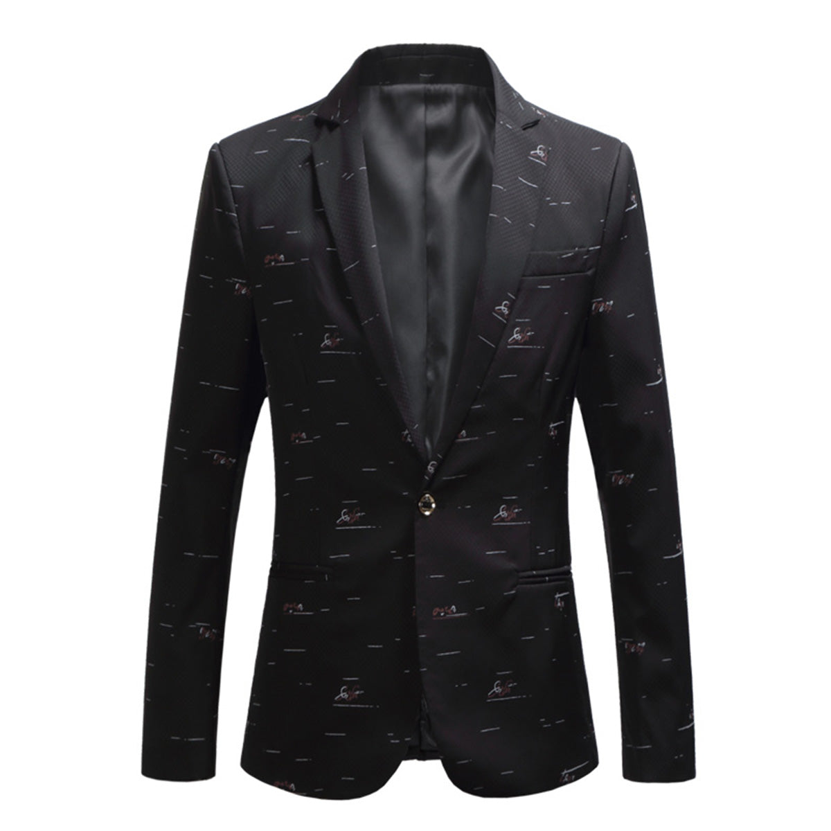 Men's Printed Single Breasted Slim Fit Blazer Black