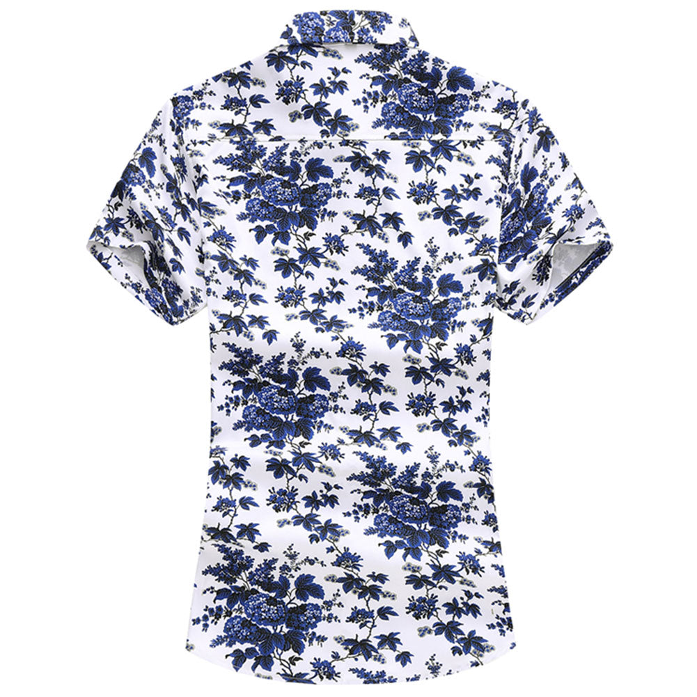 Slim Fit Blue Small Leaves Blooming Shirt Blue