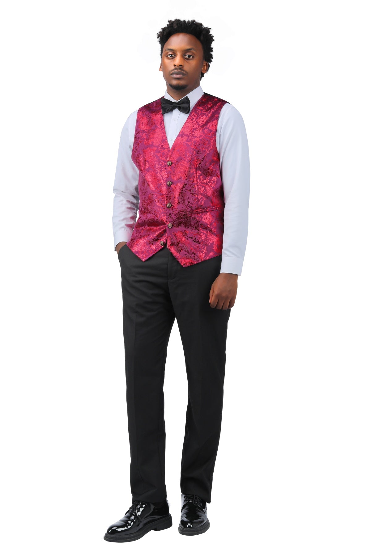Single Breasted Slim Fit Printed Vest Waistcoat Red