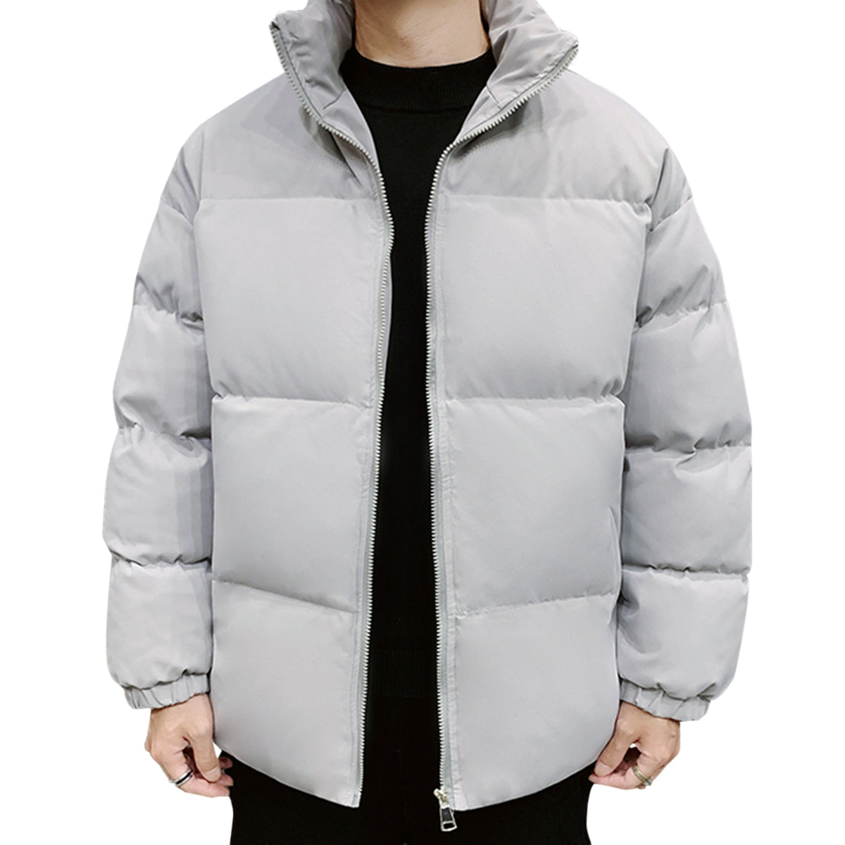 Men's Solid Color Stand Collar Cotton Coat Grey