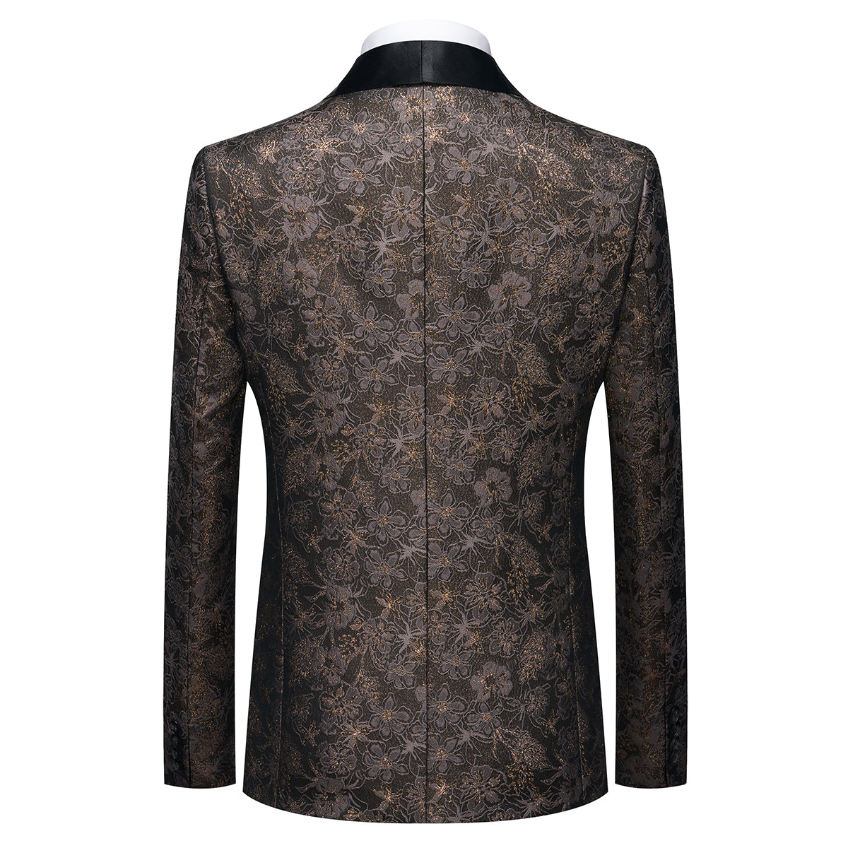 Men's Shawl Collar Print Suit 3-Piece Dress Suit Coffee