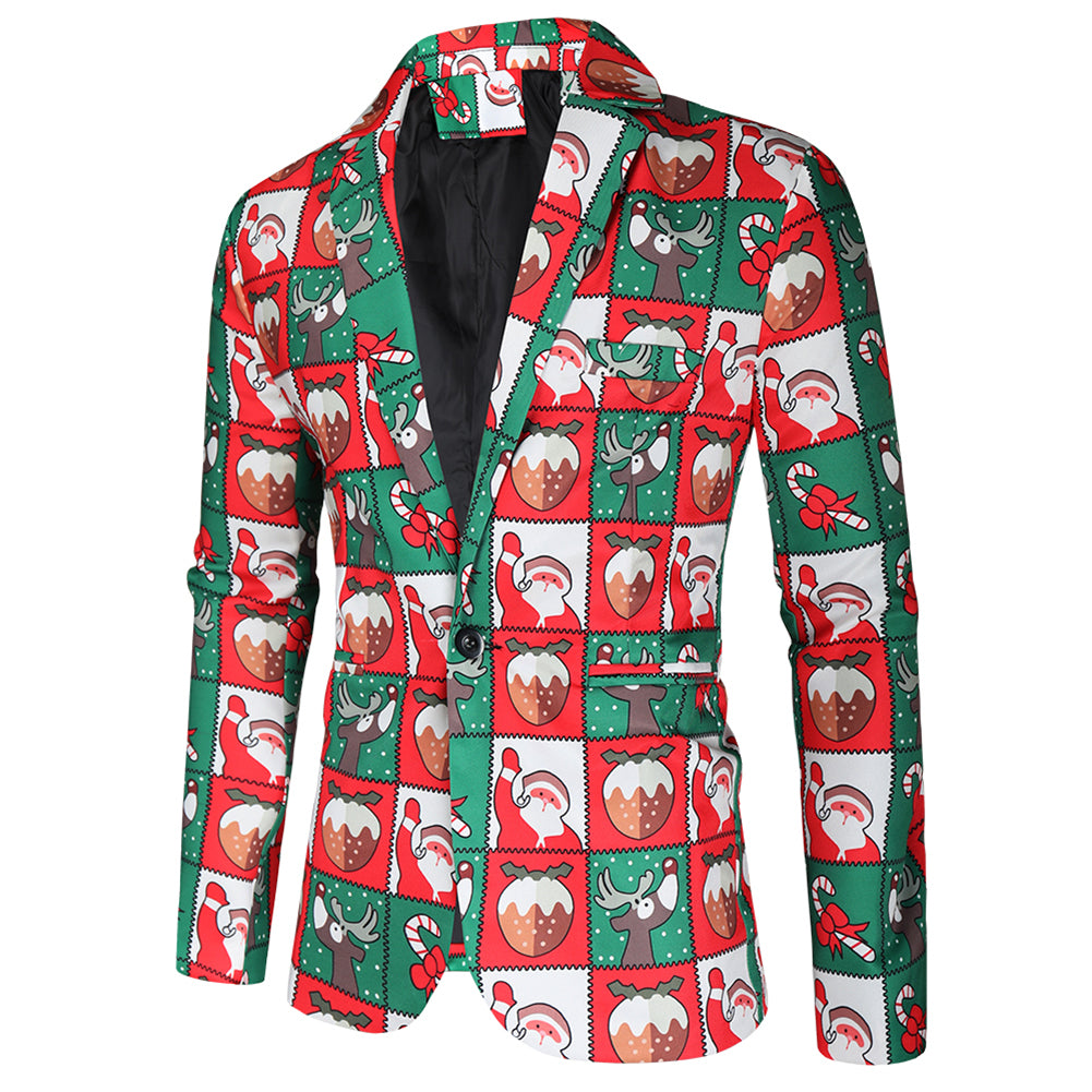 Men's 3-piece Santa Claus Christmas Print Suit Red & Green