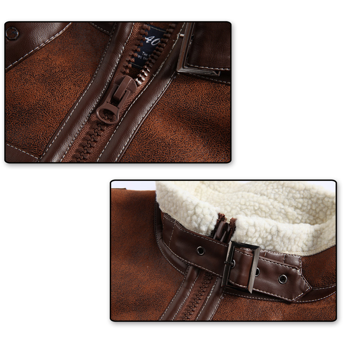 Men's Winter Padded Jacket Stand Collar Leather Coat Brown