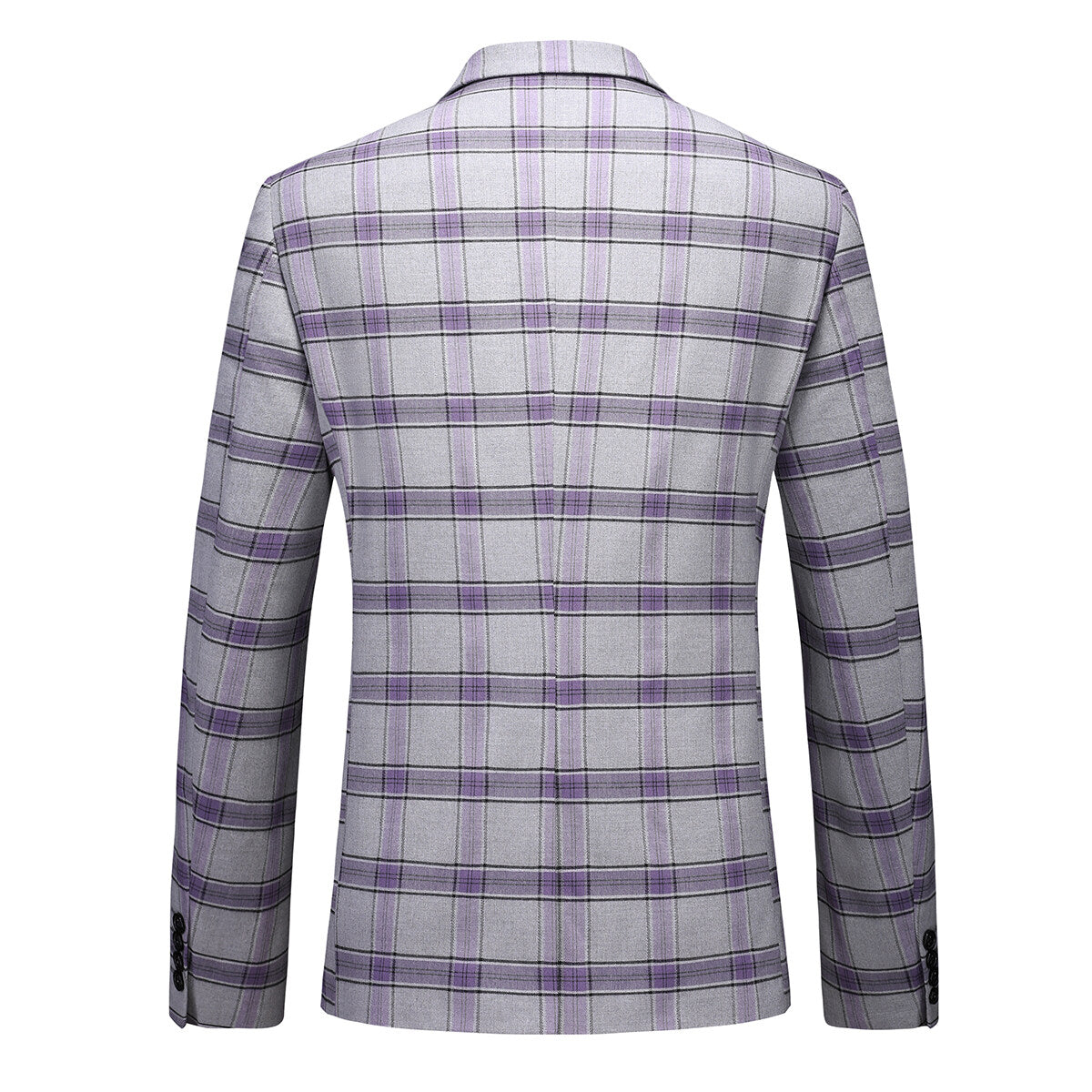 Men's Plaid Notch Lapel Collar One Button Blazer Purple