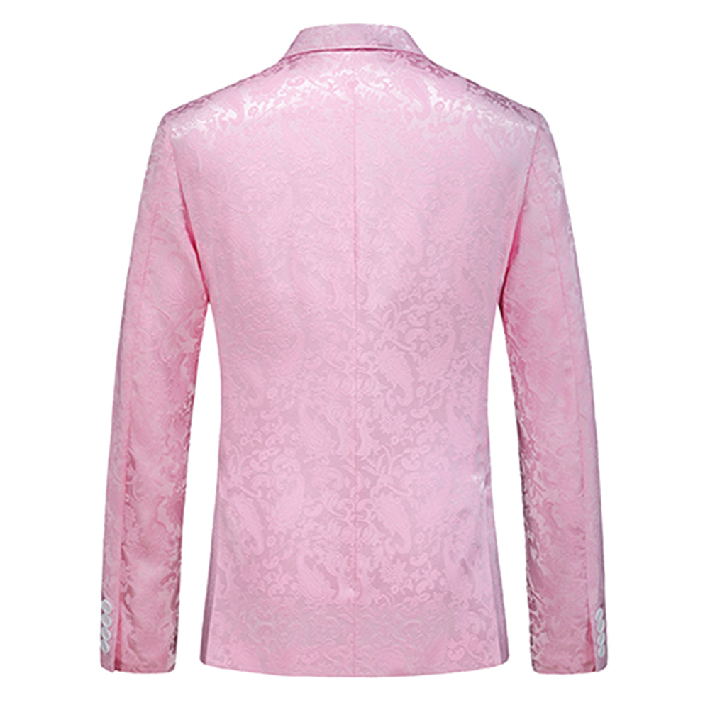 Men's Color Block Print Double Breasted Suit Pink