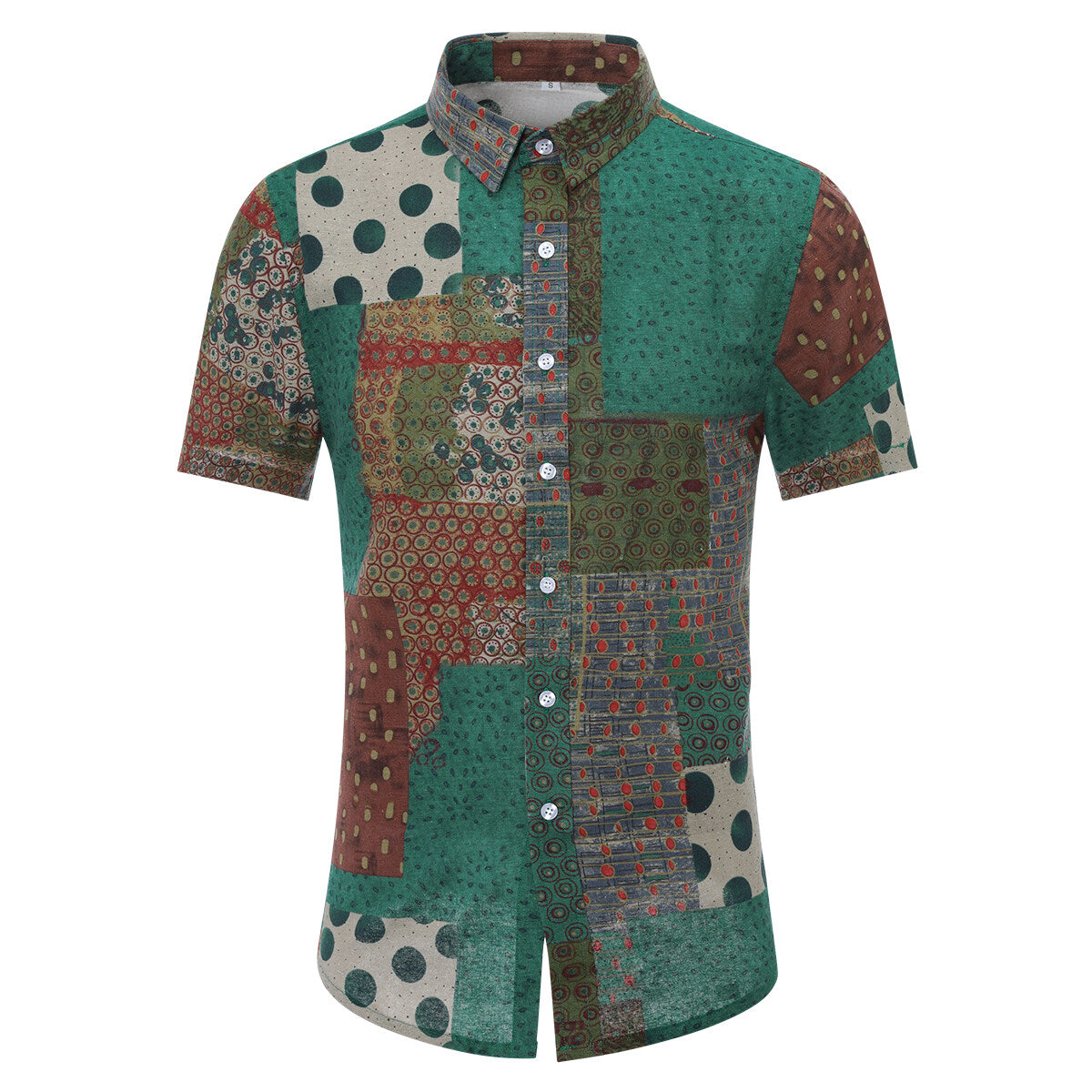 Men's Slim Fit Multicolor Flower Print Short Sleeve Shirt