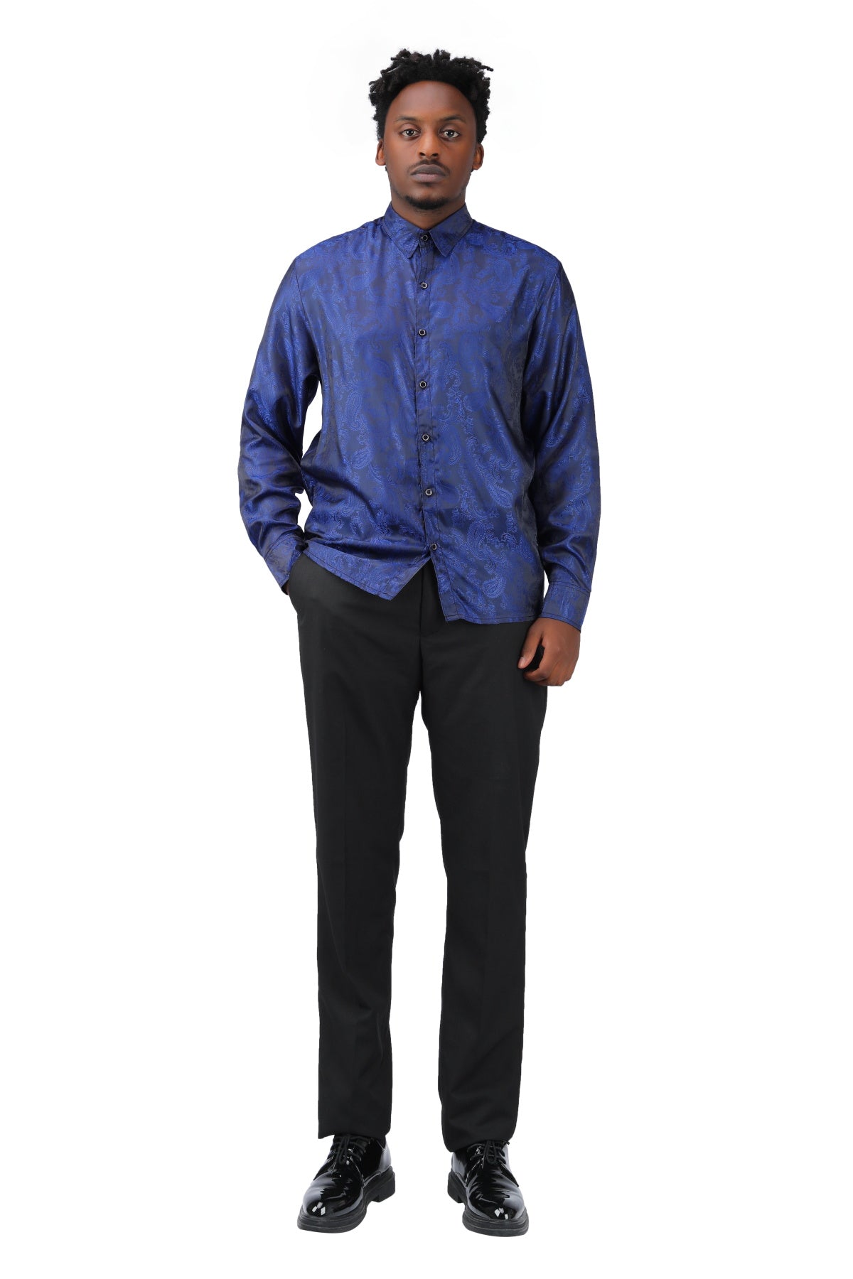 Slim Fit Embroidered Navy Paisley Shirt